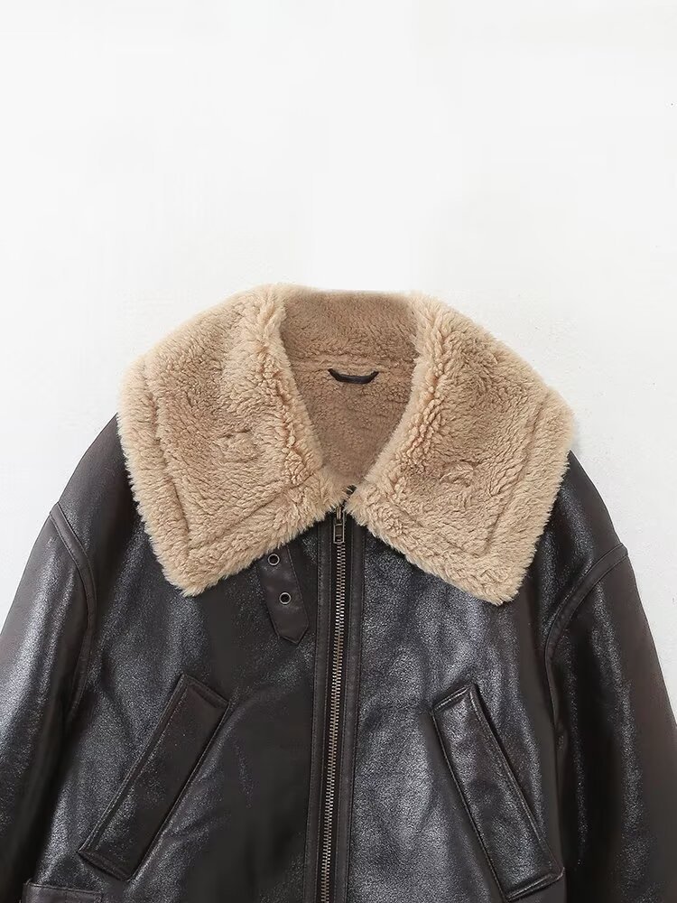 Damenbekleidung 2024 Herbst/Winter neue Street Fashion doppelseitige Motorradjacke_voghion.com