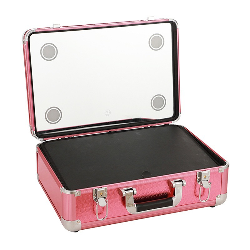 Caja de maquillaje multifuncional con espejo con lámpara portátil de gran capacidad caja de herramientas de maquillaje caja de almacenamiento de manicuras de mercado nocturno