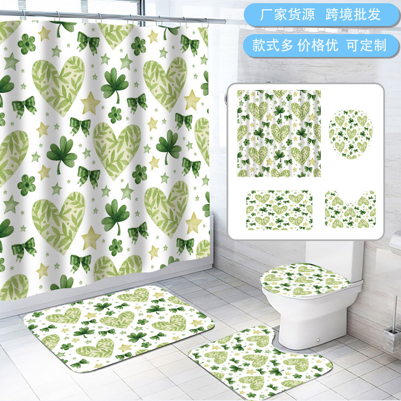 Cross-Border St. Patrick's Day Themed Shower Curtain Green Shamrock Bathroom Shower Curtain Partition Curtain Bath Cover Hanging Cloth