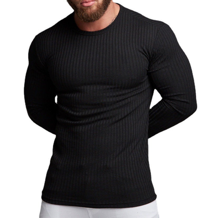 Comercio exterior transfronterizo entre Europa y Estados Unidos Wish hombre de otoño deportivo acondicionamiento ocio cuello vertical elástico cuello redondo camiseta de manga larga
