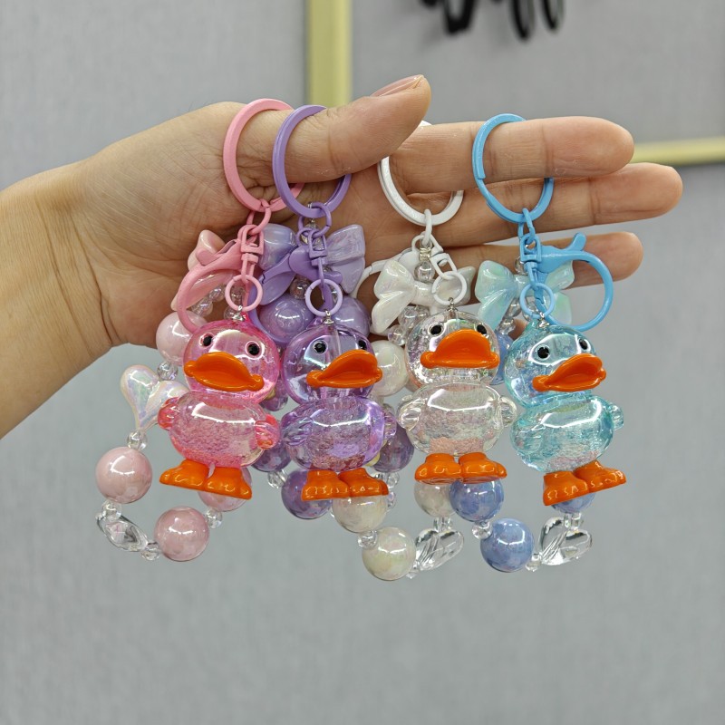 Acrílico cristal pato cuentas llavero lindos colgantes bolsos exquisitos colgantes muñeca máquina pequeños regalos al por mayor