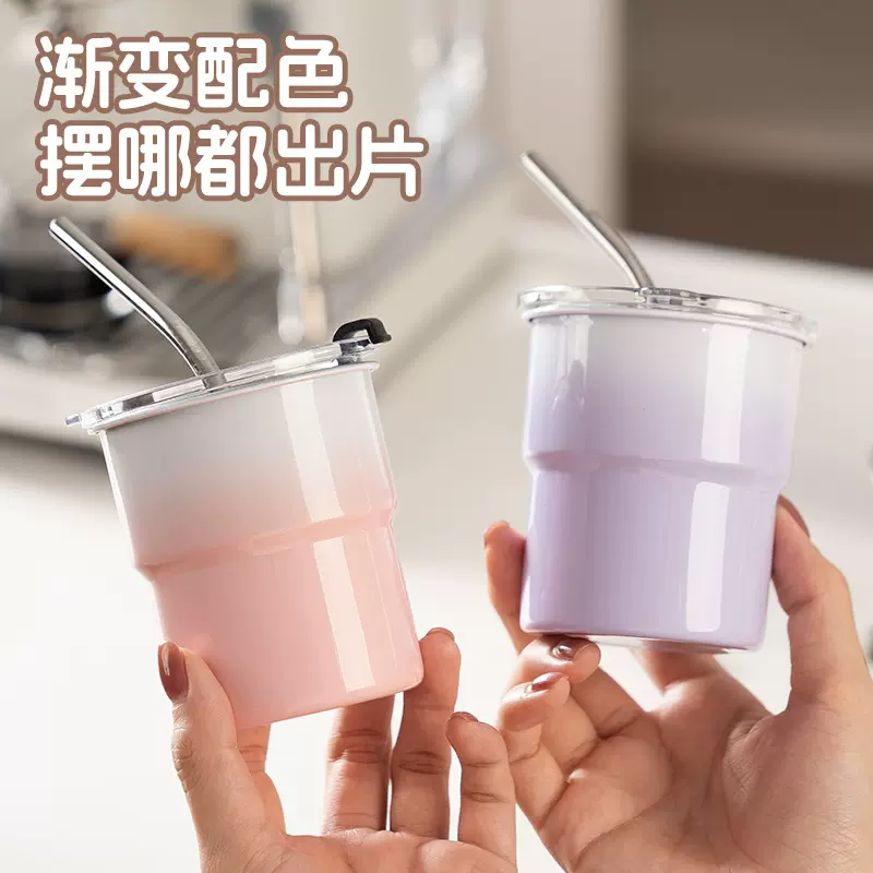 不锈钢网红吸管杯便携水杯爱心咖啡杯高颜值耐摔