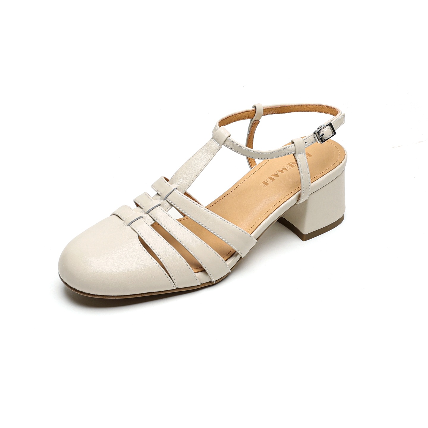 Sandal nữ da bò dệt rỗng mũi hở gót thô cao phong cách La Mã — màu nâu