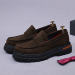 反绒乐福鞋男商务厚底增高皮鞋一脚蹬牛里欧美牛皮真皮高跟单鞋男