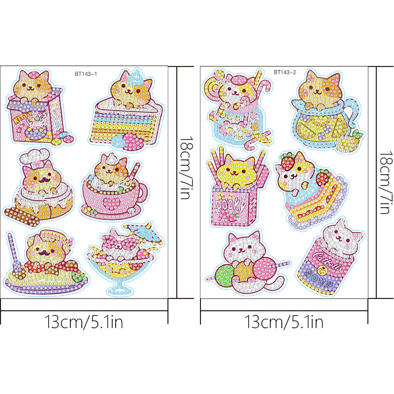 La pintura de diamantes de gato de dibujos animados más vendida, pegatinas de pared gratis, pegatinas de diamantes redondos hechas a mano para niños, pegatinas, decoración al por mayor