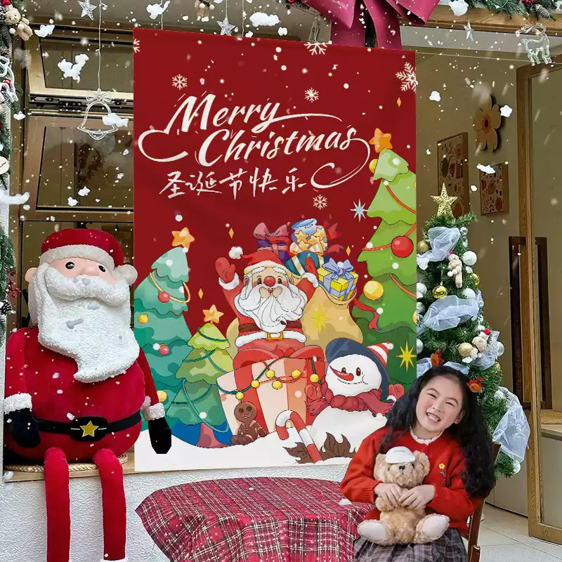 메리 크리스마스 장식 트리 레이아웃 배너 교수형 천 쇼핑몰 상점 유치원 장면 분위기 사진 소품