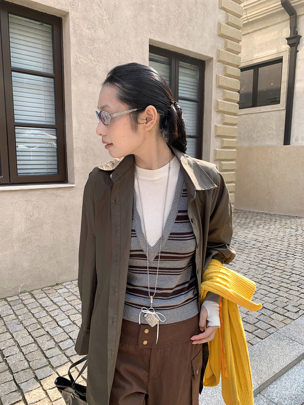 [9hour]个性分割设计感衬衫女 2025秋季宽松百搭长袖上衣女c9766|undefined