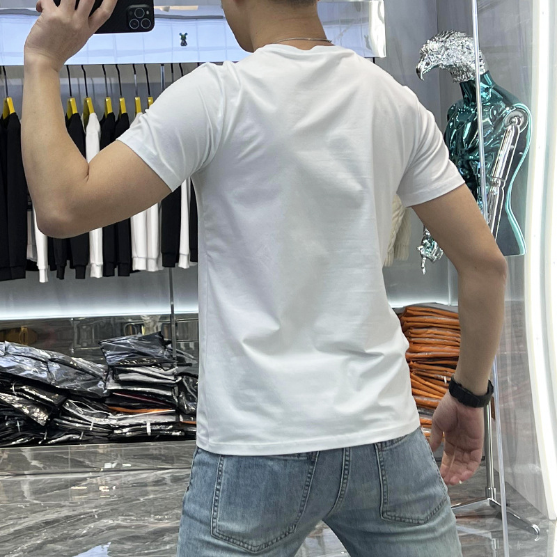 Erkekler 2024 Yaz Yeni Kişiselleştirilmiş Trend Günlük Moda Çok Yönlü Yuvarlak Yaka İnce Kesim Mektup Baskılı Kısa kollu_voghion.com
