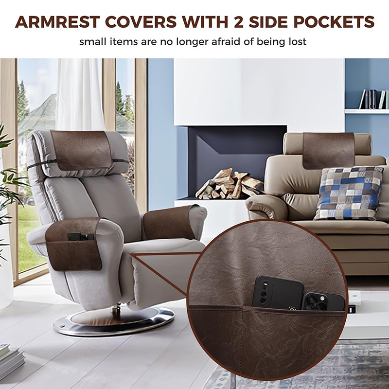 Sofa Headrest Protector With Armrest Storage Pocket Leather_voghion.com