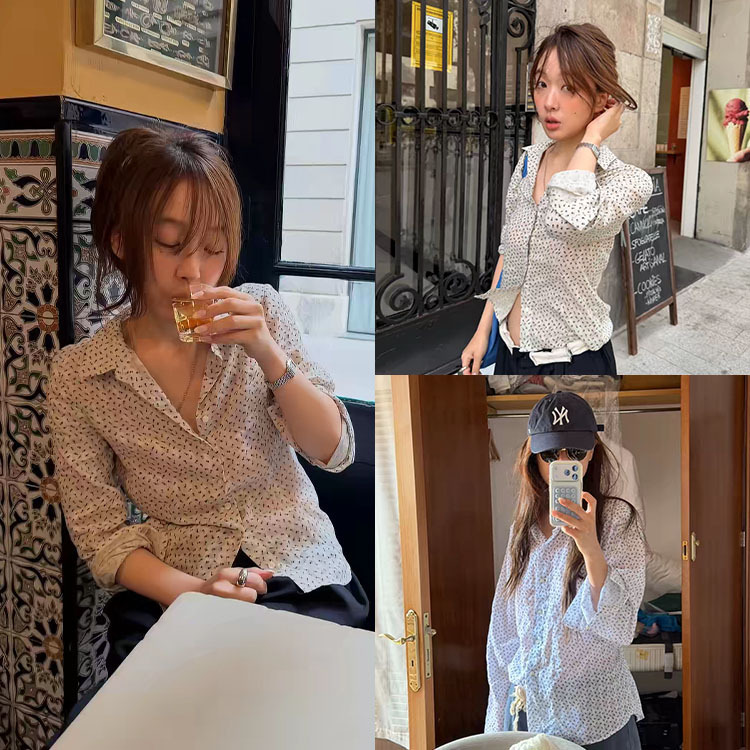 Fan Sun·Xh Korean-Style Floral Long-Sleeve Shirt, Dongdaemun Summer New Style, Elegant Turn-Down Collar, Slimming Sun-Protective Top for Women Fan Sun·Xh Korean-Style Floral Long-Sleeve Shirt, Dongdaemun Summer New Style, Elegant Turn-Down Collar, Slimming Sun-Protective Top for Women