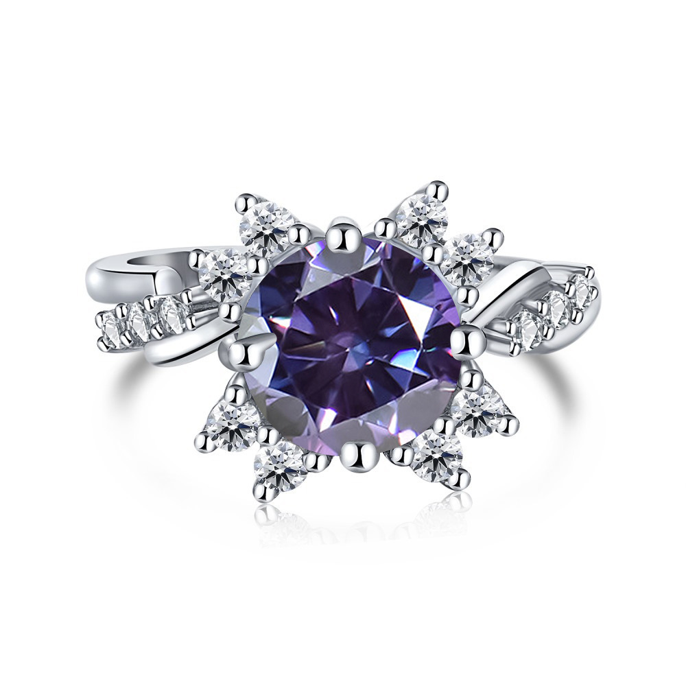 Aliexpress transfronterizo s925 anillo de plata de nieve incrustado 2 quilates anillo de piedra de mosaico de color