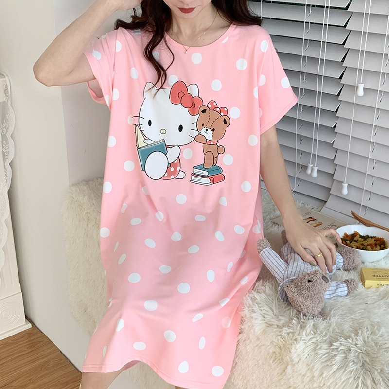 睡衣女夏短袖薄款库洛米美乐蒂卡通小清新可爱宽松睡裙慵懒家居服