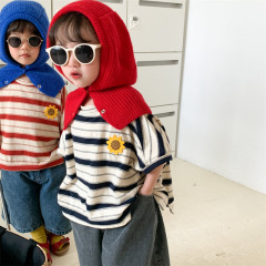 Jiaye Children's 2024 Summer New Children's Striped Embroidered Short-Sleeved T-Shirt Baby Girl Round Neck Top Bat Shirt