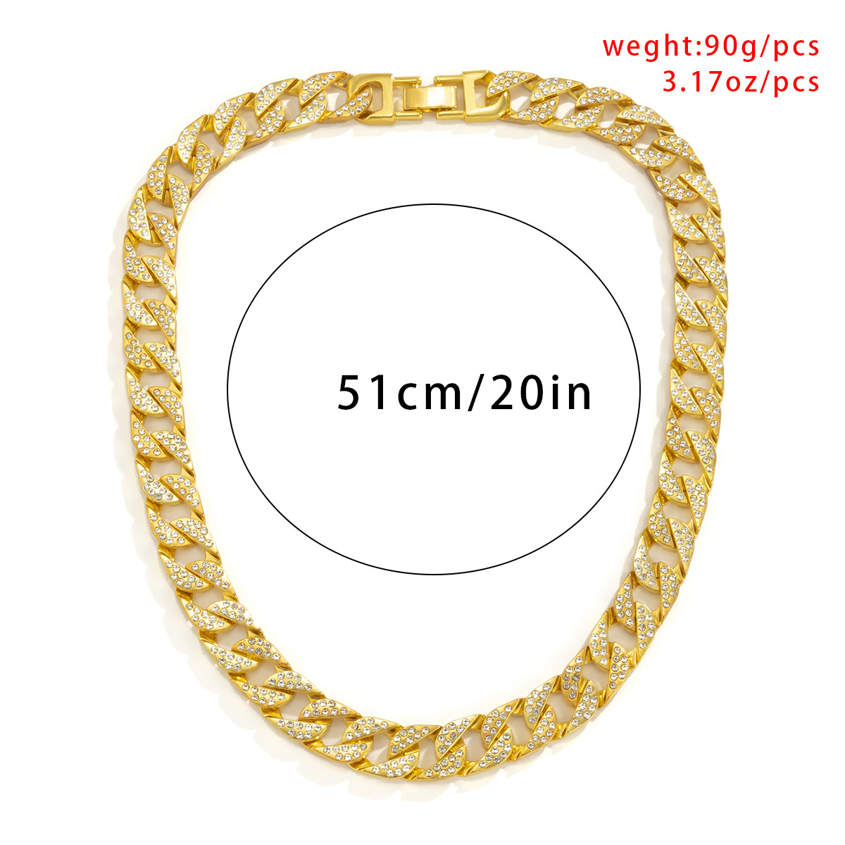Bijoux Hip-hop pour femmes, chaîne cubaine entièrement en diamant avec boucle à pression en strass ajourée, collier de clavicule_voghion.com