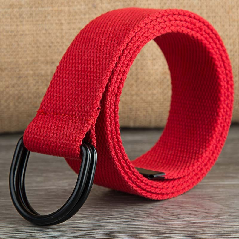 Men's belt wholesale canvas men's and women's simple double ring buckle belt youth fashion brand student color belt strap_viptrois.com