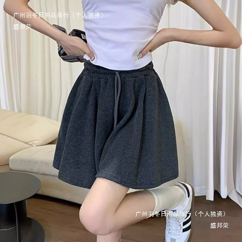 Большие размеры шнуровочные спортивные шорты женские летние толстые мм рыхлые тонкие дикие темно-серые повседневные широкие брюки юбка брюки