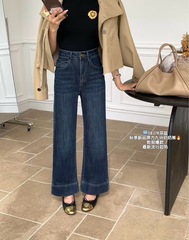 5837秋季新款高弹水洗软牛仔直筒牛仔裤女显瘦垂感九分直筒奶奶裤