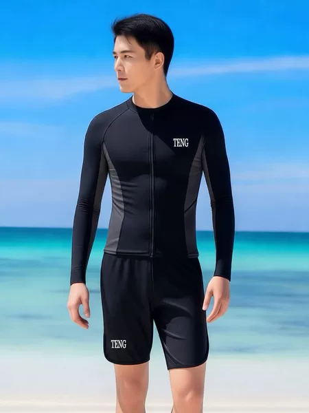 2026 Zippered Diving Suit Two-Piece Long-Sleeve Long-Pants Swimsuit Sun Protection Quick-Dry Men's Rash Guard Wholesale for Men