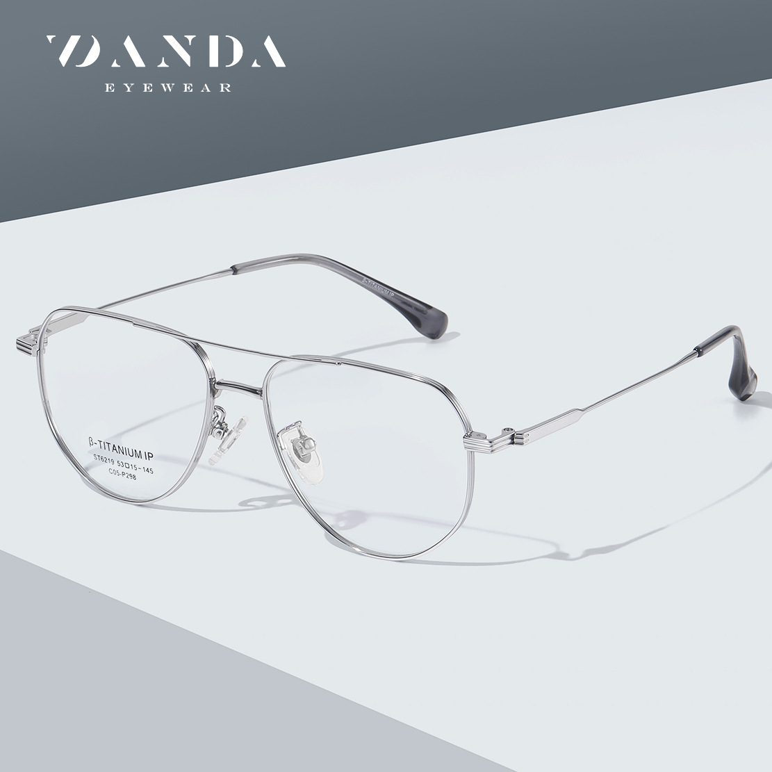 Fábrica al por mayor de titanio puro miopía gafas Marco de doble haz piloto gafas lisas marco ST6219 puede ser equipado con grados gafas de luz azul