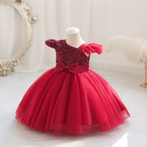 High-end girls' dress for runway shows—princess-style dress, 2024 new arrival, puffy tulle skirt for little girls, children's birthday and first-birthday dresses.