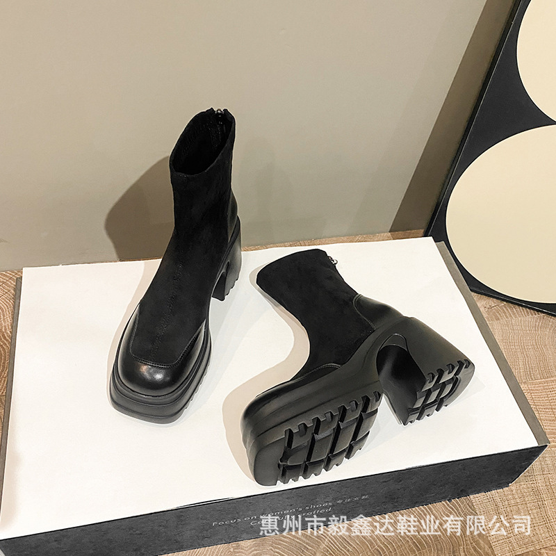 小个子内增高马丁靴女2025秋冬新款增高瘦瘦靴厚底高跟复古弹力靴|undefined