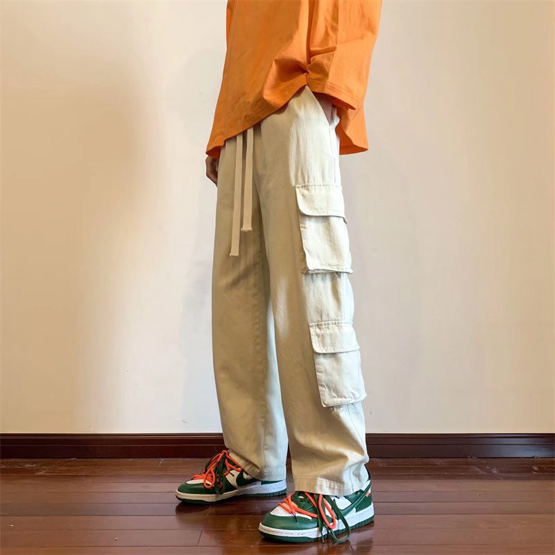 멀티포켓 기능성 남성용 오버올, 루즈한 스트레이트 팬츠, 핸섬한 트렌디 브랜드 인스 초인기 아메리칸 하이스트리트 캐주얼 팬츠