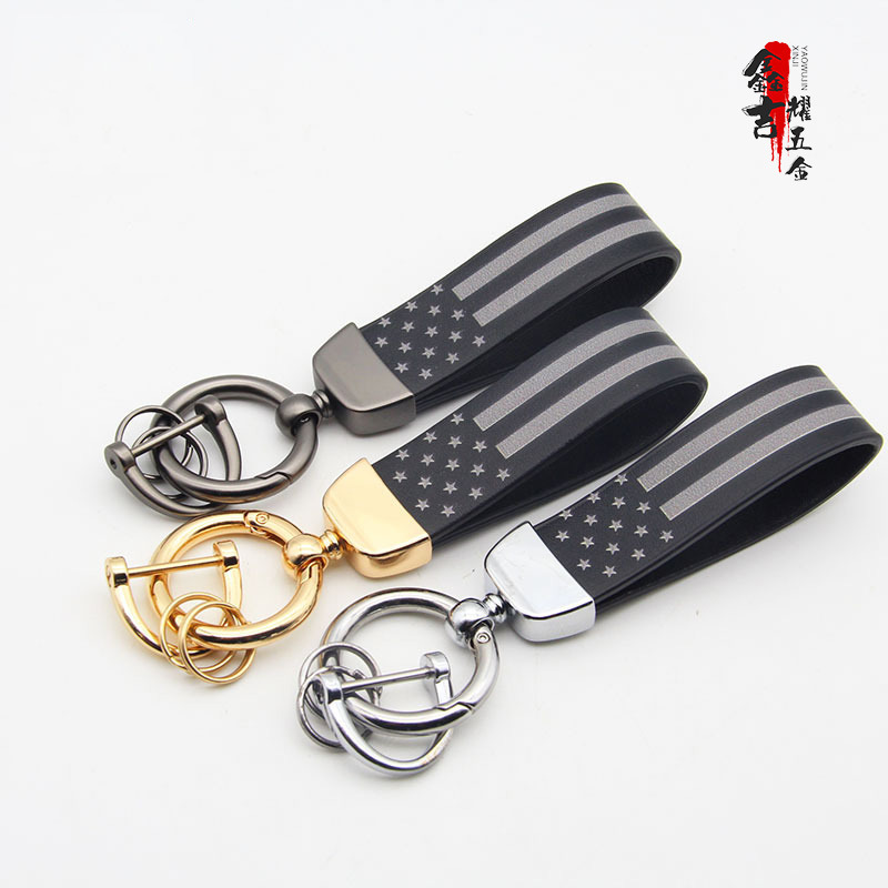 Foreign trade popular brand car keychain American flag key chain pendant leather DIY simple key ring