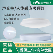 雷士吸顶灯LED纯白工程面包灯雷达感应声光控灯具过道楼梯应急灯