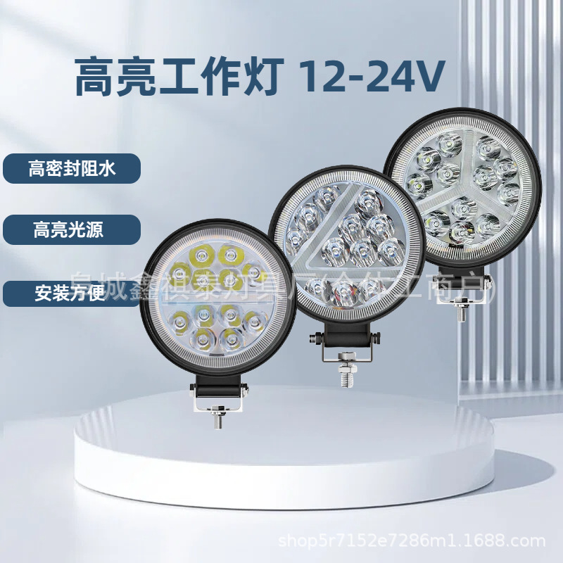 Nueva luz de trabajo led de gran campo de visión redonda de 4 pulgadas 12led36W luz amarilla luz diurna con luz auxiliar de camión intermitente image 2