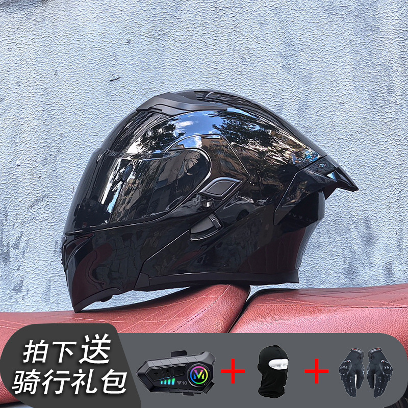 ORZ Casco de carreras Casco de doble lente totalmente cubierto para hombre Casco completo Four Seasons Travel Rally Casco completo Personalidad Bluetooth