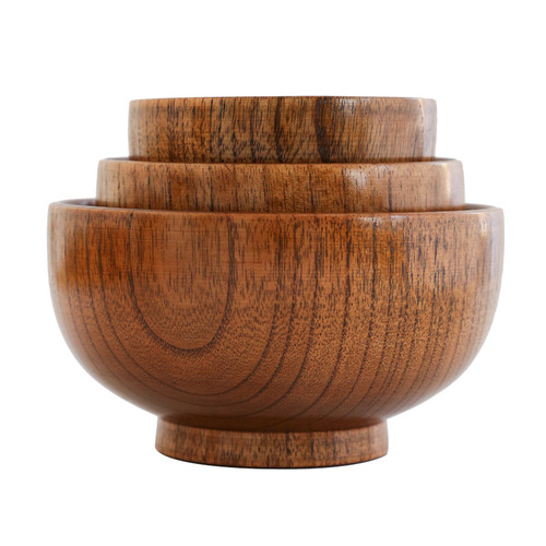 Li Ziqi style eating show wooden bowl, jujube wood rice bowl, baby complementary food wooden bowl, salad and fruit bowl, retro bowl set