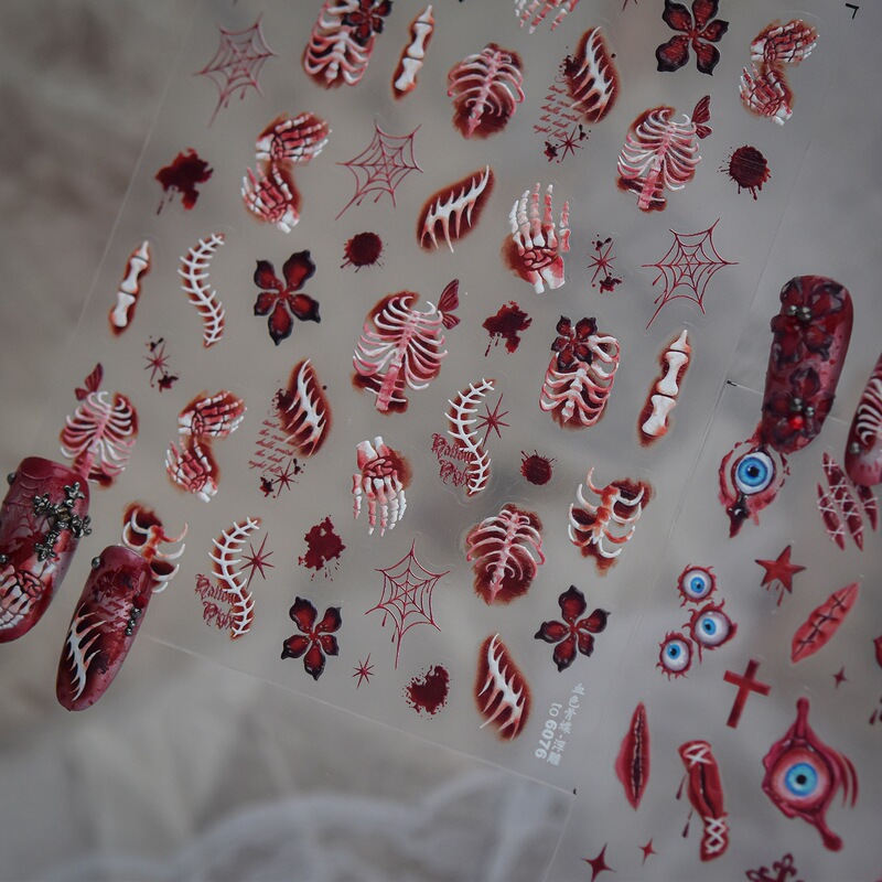 Halloween dark-themed nail art stickers with blood-red devil eyes, lips, skeleton, spider web DIY nail decorations Halloween dark-themed nail art stickers with blood-red devil eyes, lips, skeleton, spider web DIY nail decorations