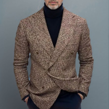 2024春秋款男装西装欧美双排扣格子西装外套男休闲西服欧码青年
