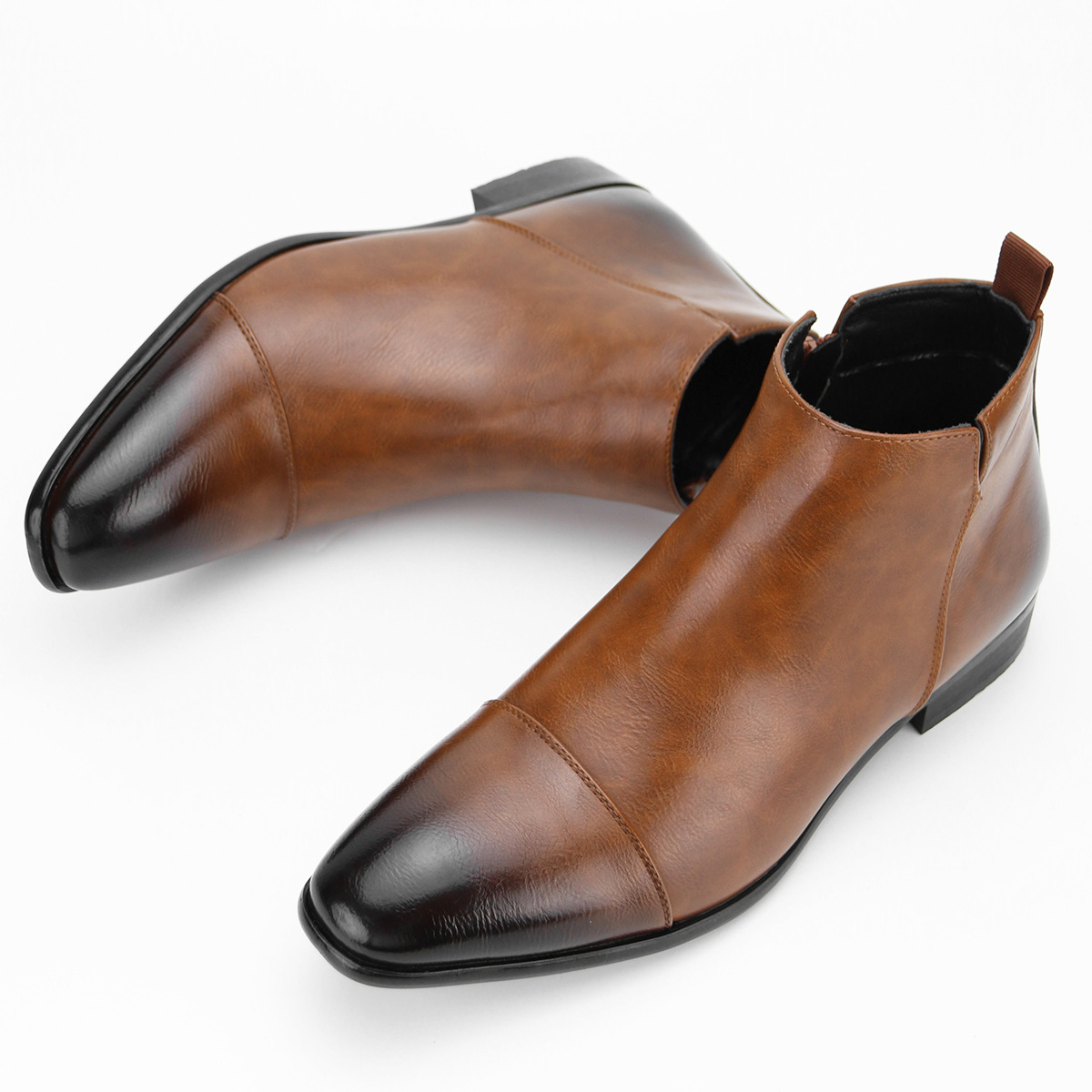 Leather business casual high-top leather shoes Black retro boots British all-in-one fashion high-top boots men_voghion.com