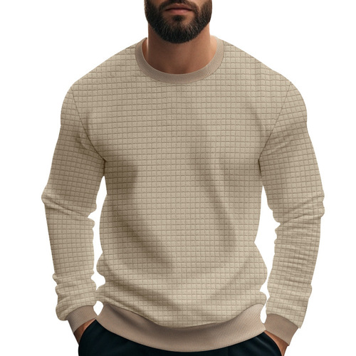 2025 Cross-border Men's Long-Sleeve Heavyweight Men's T-Shirt Amazon Embroidered Small Square Loose Casual Men's Base Shirt