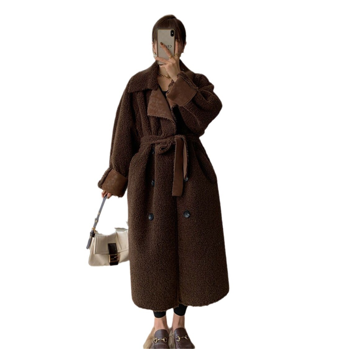 (2개) 양고기 모피 원피스 코트 여자 2024 WINTER VINTAGE LOOSE ALL-MATCH 두꺼운 중간 길이의 모피 코트