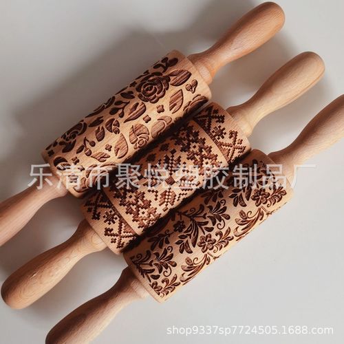 Roller Beech Rolling Pin Laser Engraved Pattern Rolling Pin, Internet Popular Style, Floral Pattern, Ideal for Baby Food and Pastries