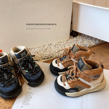 拼接冬季童鞋小童儿童运动鞋女童高帮鞋子加绒男童宝宝二棉鞋子冬