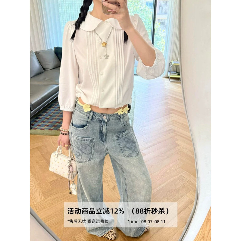 2026 Spring/Summer New Heavy Lace Patchwork Short-Sleeve Edwardian Blouse