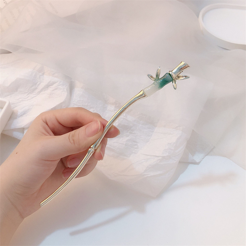 Nuevo estilo chino bambú metal plateado pinzas de cabello para mujeres de alto nivel de cabello antiguo pinzas de bambú frías cheongsam toques de ropa de estilo chino