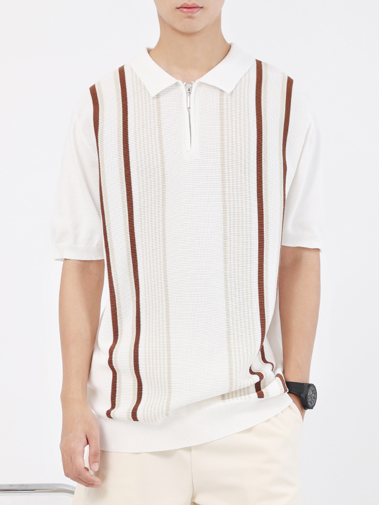 Polo de seda de hielo para hombre T rayas Paul tejido de negocios de alta gama camiseta masculina con cuello camiseta de secado rápido verano