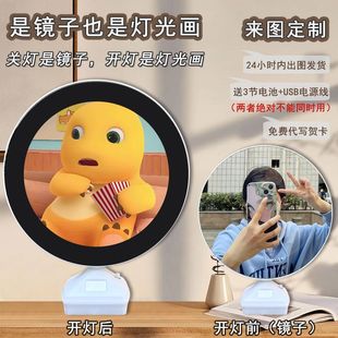Round Mirror cartoon milk Dragon peripheral children's bedroom warm monochrome button style atmosphere night light decoration