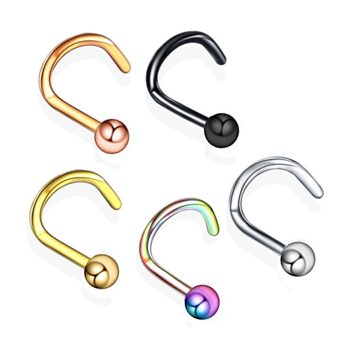 Amazon AliExpress European and American fashion trend 7-word nose nail ball stainless steel piercing jewelry nose nail ear cartilage nail