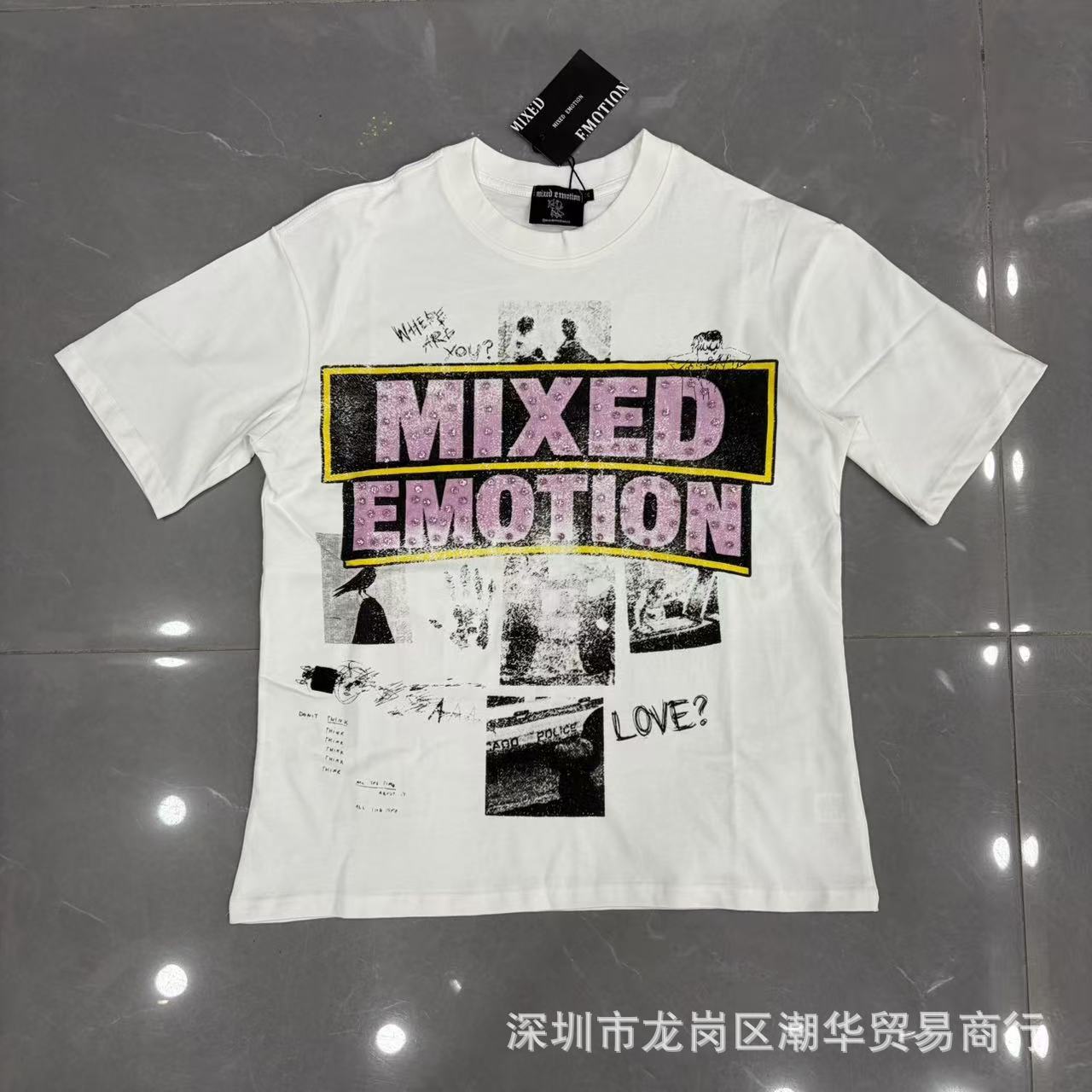Camiseta de Manga Corta de Algodón Puro con Pedrería, Corte Holgado MIXED para Hombre y Mujer