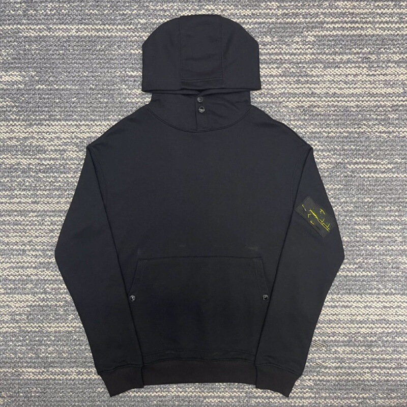 Cross-Border Stone Long-Sleeve Terry Button Hooded Sweatshirt Pullover Solid Color Badge Unisex Couple Island Warm Clothing
