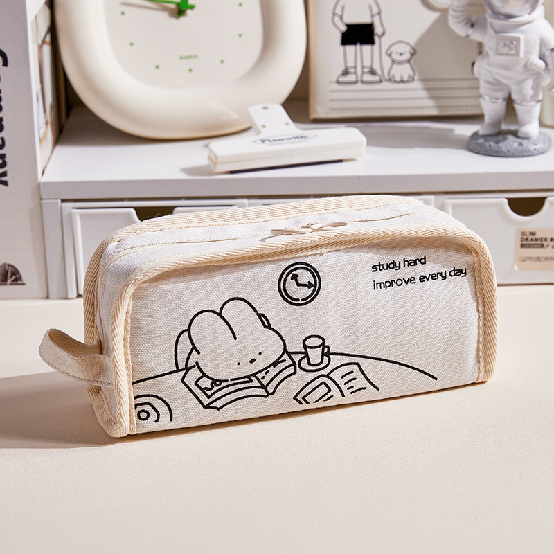 Cute bolsas de lienzo para estudiantes de primaria simple gran capacidad bolsas de papelería caja de lápiz de escuela secundaria femenina ins viento alto valor facial