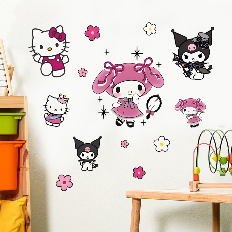 새로운 Sanrio 시리즈 벽지 홈 어린이 방 머리맡 배경 장식 그림 멜로디 쿠로미 벽 스티커