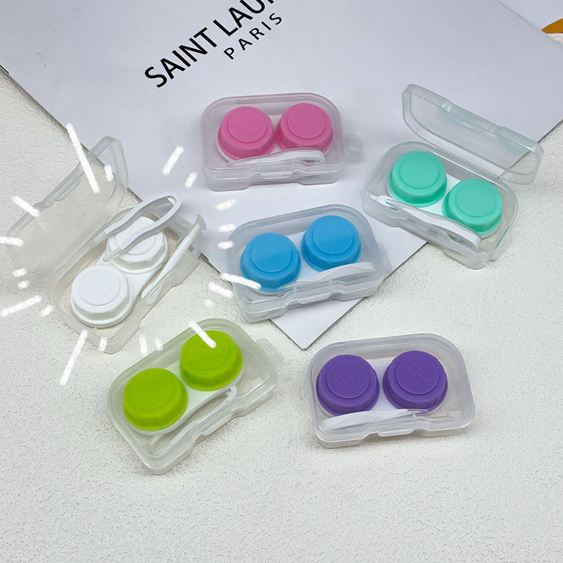 新款简约纯色隐形眼镜盒子透明美瞳盒伴侣盒隐形眼镜护理盒双联盒