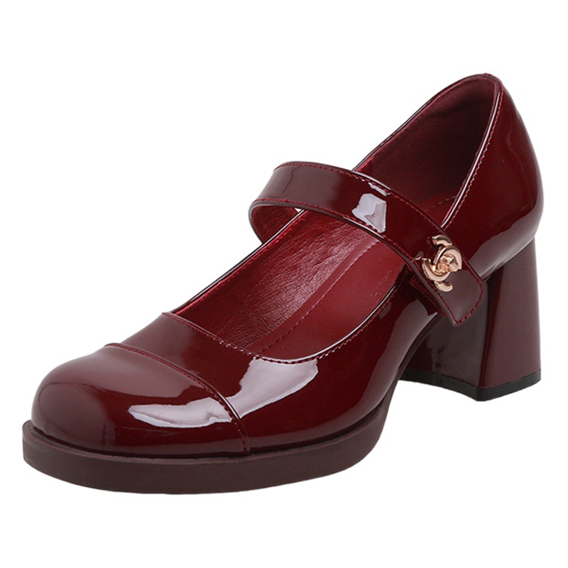 Preludio de Navidad ~ 2024 primavera nuevo estilo Chanel hebilla tacón grueso Mary Jane zapatos de una sola capa zapatos de tacón alto de las mujeres