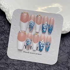 【Foreign Trade Style】Extra Long French Wearable Nail Art Glitter Beauty Nail Sticker False Nail Sticker Finished Sexy Exaggerated European